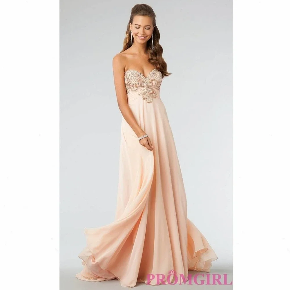Jovani Peach Jeweled Sweetheart Strapless Gown - Picture 2 of 14